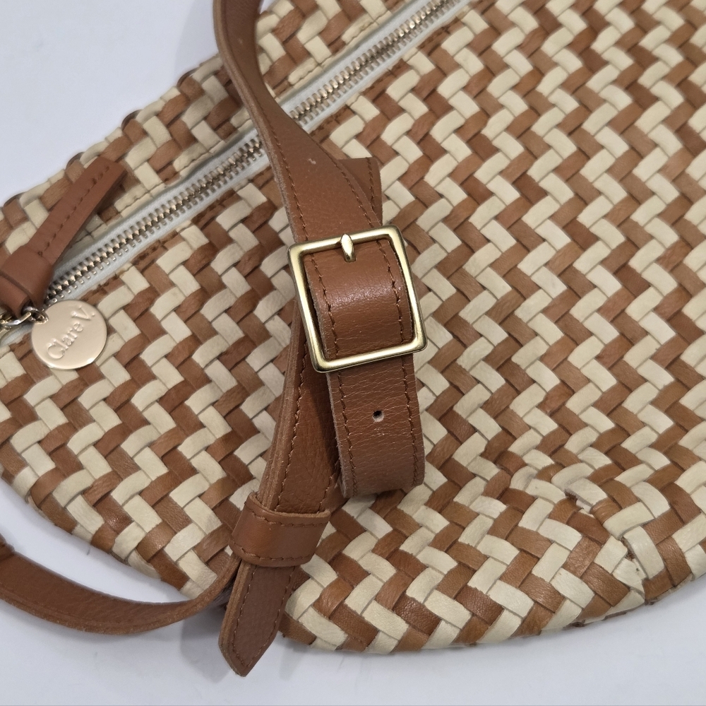 Clare V Woven Tan and Cream Crossbody Belt Bag - Picture 7 of 10
